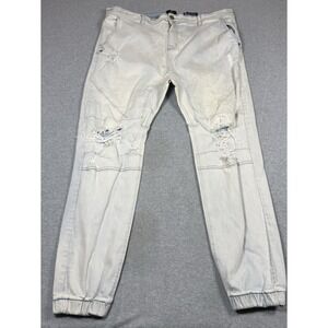 Cotton On Jeans Mens 40x30 Denim Jogger White Wash Distressed Stretch Heavy